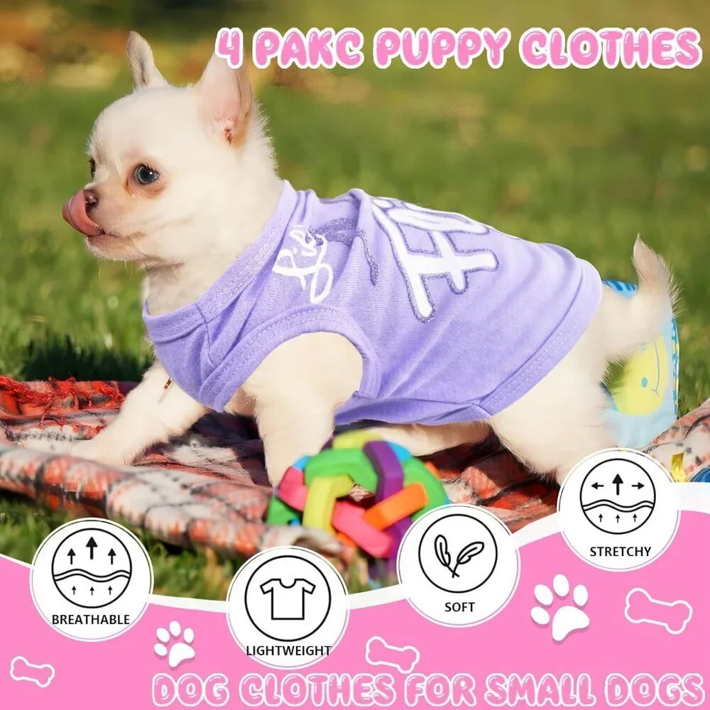 Comfortable and Stylish XX-Small Dog Outfits - 4-Piece Summer Collection
